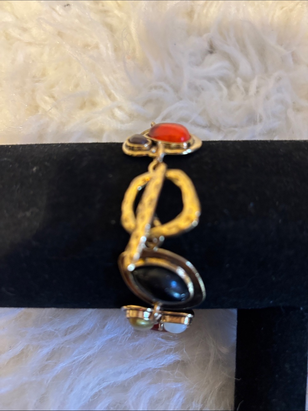 Gold-Tone Linked Bracelet with Red and Black Cabochons